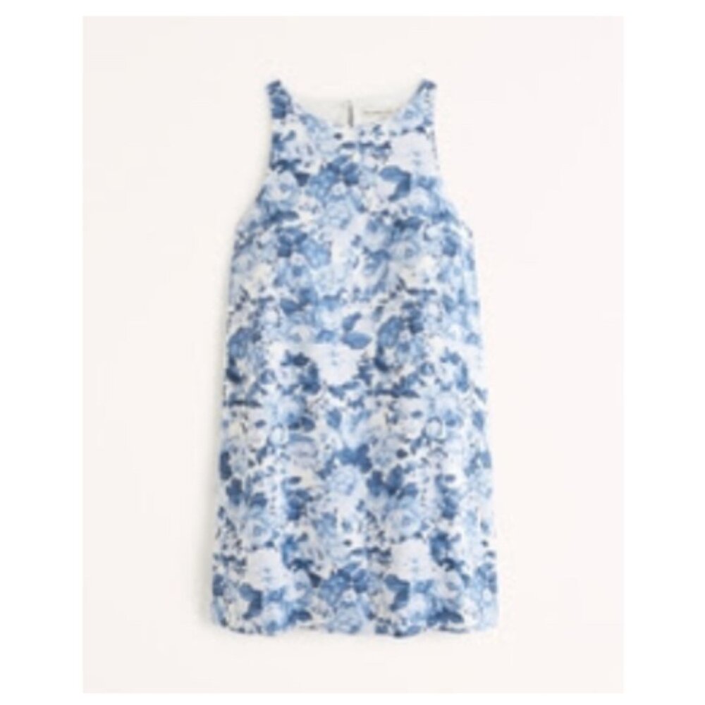 NWT!! Abercrombie & Fitch Floral High-Neck Linen Blend Mini Dress, Size Large